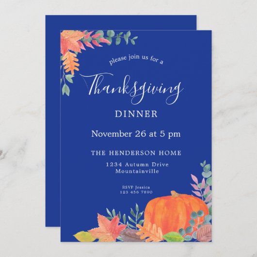 Pumpkin Herbst verlässt Erntedank Einladung (Vorne/Hinten)