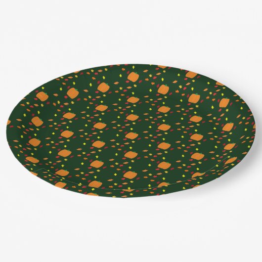 Pumpkin-Herbstlaub Pappteller (Schrägansicht)