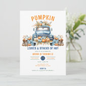 Pumpkin-Herbstlaube und Heustapel zum 5. Geburtsta Einladung (Stehend Vorderseite)