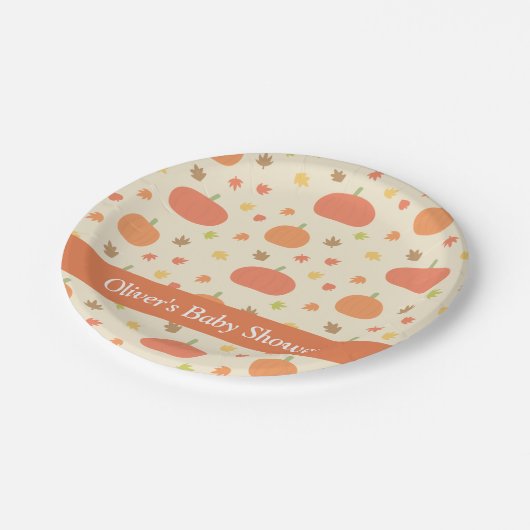 Pumpkin Herbstlaubs Pattern Baby Dusche Teller (Schrägansicht)