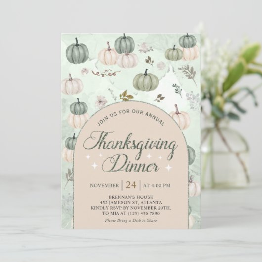 Pumpkin Herbstleaves Erntedank Dinner Einladung (Stehend Vorderseite)