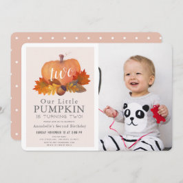 Pumpkin Herbstleaves Pink Girl Foto 2. Geburtstag Einladung