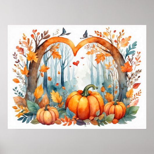 Pumpkin Herz Autumn Forest Wall Poster (Vorne)