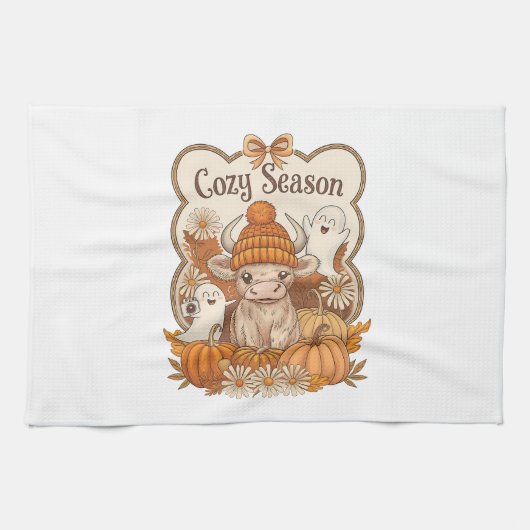Pumpkin-highland Cow Ghost Halloween Geschirrtuch (Horizontal)