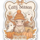 Pumpkin-Hochland Kuh Ghost Halloween Aufkleber (Vorderseite)