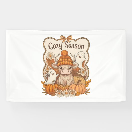 Pumpkin-Hochland Kuh Ghost Halloween Banner (Horizontal)