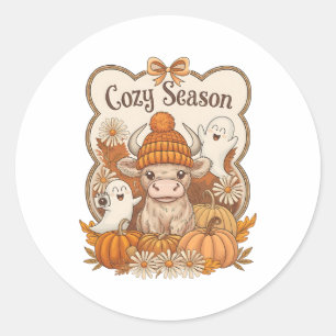 Pumpkin-Hochland Kuh Ghost Halloween Runder Aufkleber