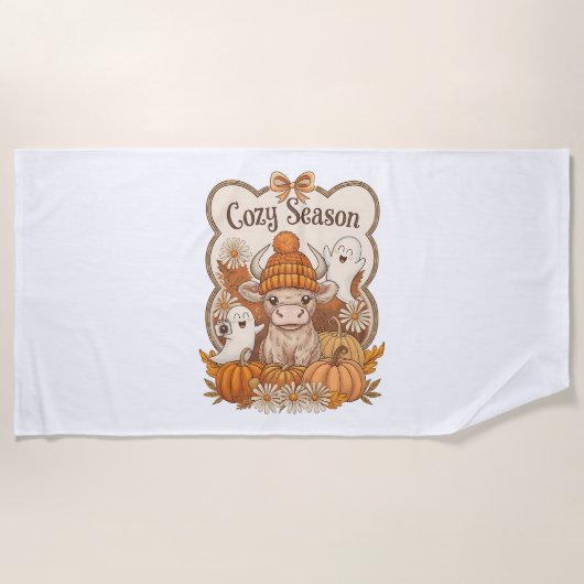 Pumpkin-Hochland Kuh Ghost Halloween Strandtuch (Vorderseite)
