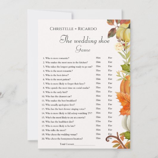 Pumpkin Hochzeitsschuhspiel Junggeselinnen-Abschie Ankündigung (Vorderseite)