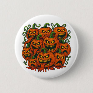 Pumpkin Horde Crazy Creepy Halloween Button