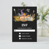 Pumpkin House mit Ghost & Bats RSVP Karte (Stehend Vorderseite)