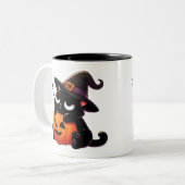 Pumpkin Hugging Witch Cat Halloween Mug | Two-Side Zweifarbige Tasse (Vorderseite Links)