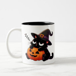 Pumpkin Hugging Witch Cat Halloween Mug | Two-Side Zweifarbige Tasse