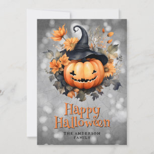 Pumpkin in einem Hut Blume glückliche Halloween-Ka Feiertagskarte