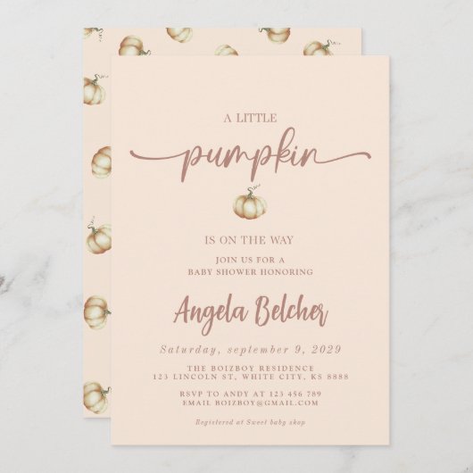 Pumpkin Invite - Eine kleine Pumpkin Baby Dusche Einladung (Vorne/Hinten)