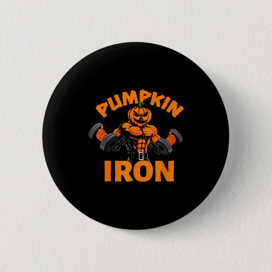 Pumpkin Iron Halloween Gym Workout Lifting Pun Fun Button (Vorderseite)