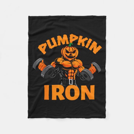 Pumpkin Iron Halloween Gym Workout Lifting Pun Fun Fleecedecke (Vorderseite)