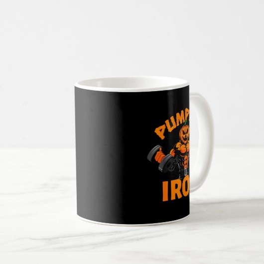 Pumpkin Iron Halloween Gym Workout Lifting Pun Fun Kaffeetasse (VorderseiteRechts)