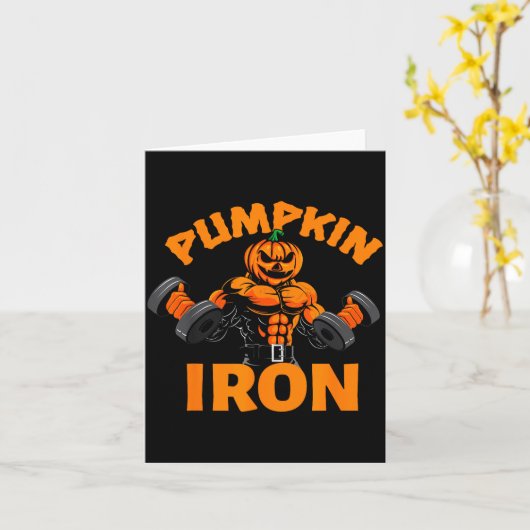 Pumpkin Iron Halloween Gym Workout Lifting Pun Fun Karte (Gelbe Blume)