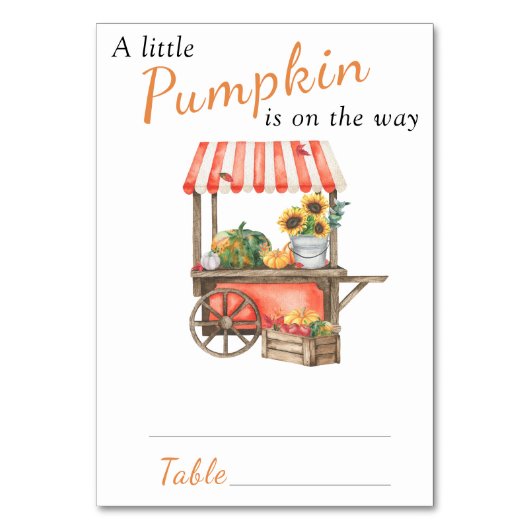 Pumpkin ist auf dem Weg Welcome Baby Dusche Tischnummer (Vorderseite)