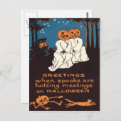 Pumpkin Jack O' Lantern Ghost Black Cat Tree Postkarte (Vorne/Hinten)