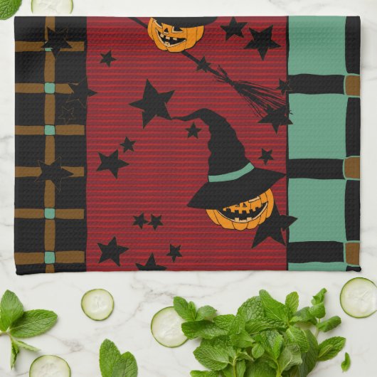 Pumpkin Jack-o’-Lanterns in Flight Tea Towel Geschirrtuch (Gefaltet)