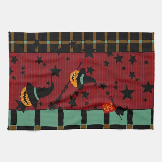 Pumpkin Jack-o’-Lanterns in Flight Tea Towel Geschirrtuch (Horizontal)