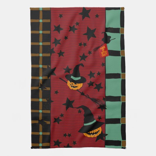 Pumpkin Jack-o’-Lanterns in Flight Tea Towel Geschirrtuch (Vertikal)