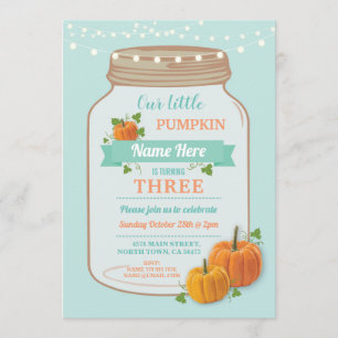 Pumpkin Jar Birthday Herbst Party Minze Lights lad Einladung