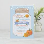 Pumpkin Jar Fall Blue Boy Baby Dusche laden Einladung (Stehend Vorderseite)