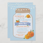 Pumpkin Jar Fall Blue Boy Baby Dusche laden Einladung (Vorne/Hinten)