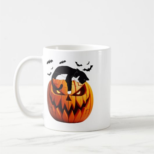 Pumpkin Katze Tuxedo Halloween bringen Spannung fü Kaffeetasse (Links)