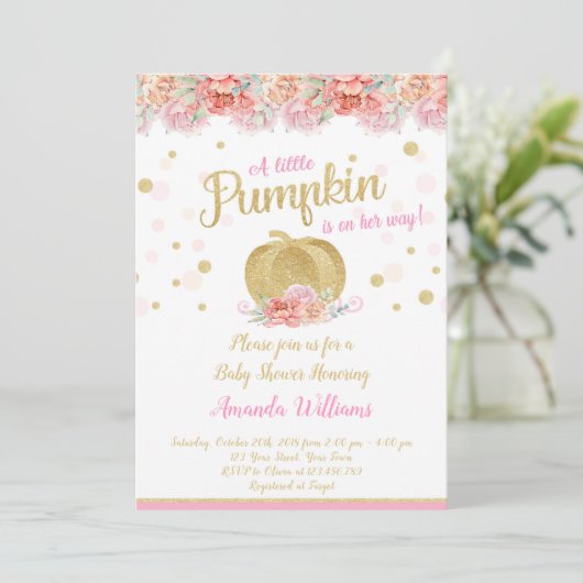 Pumpkin-Kinderdusche Einladung (Stehend Vorderseite)