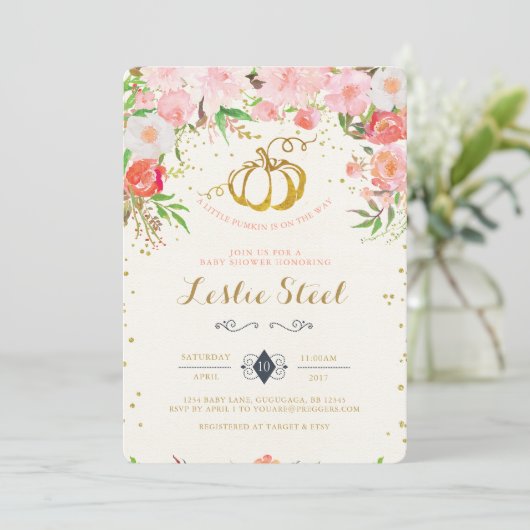 Pumpkin-Kinderdusche Einladung (Stehend Vorderseite)