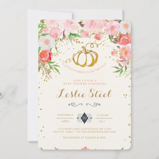 Pumpkin-Kinderdusche Einladung (Vorderseite)