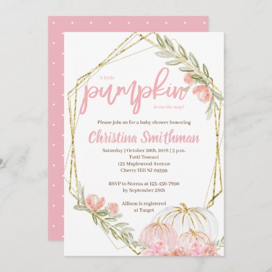 Pumpkin-Kinderdusche Einladungen für ein Mädchen (Vorne/Hinten)
