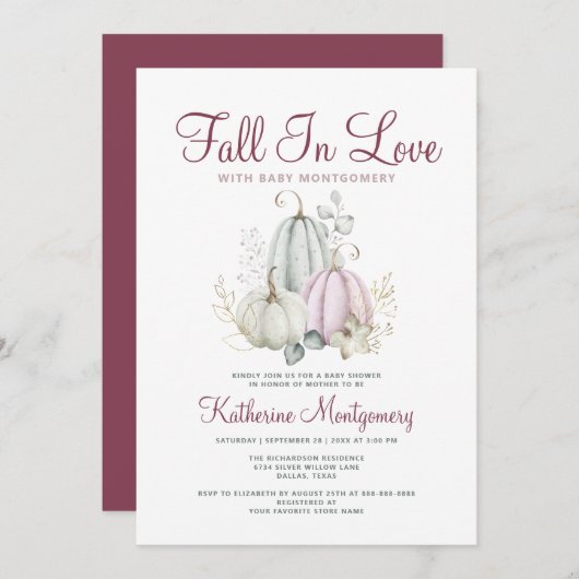 Pumpkin Kinderdusche sinkt in der Liebe Eleganter Einladung (Vorne/Hinten)