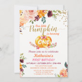 Pumpkin Kindergeburtstag Party Fall Burgundy Flora Einladung (Vorderseite)