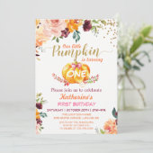 Pumpkin Kindergeburtstag Party Fall Burgundy Flora Einladung (Stehend Vorderseite)
