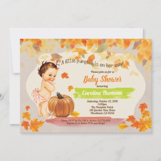 Pumpkin-Kindermädchen Dusche rustikal Vintag Einladung (Vorderseite)
