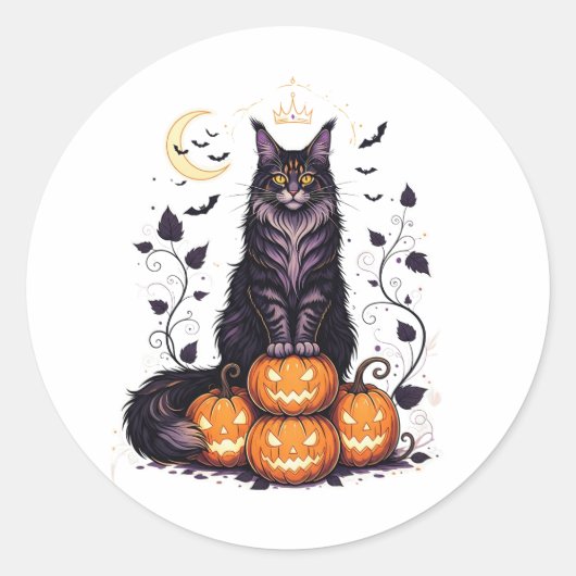 Pumpkin King Coon - Maine Coon Halloween Runder Aufkleber (Vorderseite)