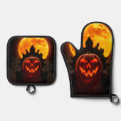 Pumpkin King Eclipse Halloween Oven Mitt Set (Vorderseite)