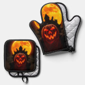 Pumpkin King Eclipse Halloween Oven Mitt Set (Vorderseite/Rückseite)