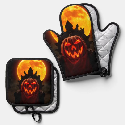Pumpkin King Eclipse Halloween Oven Mitt Set (Vorderseite/Rückseite)