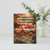 Pumpkin Kisses and Harvest Wishes Feiertagspostkarte (Stehend Vorderseite)