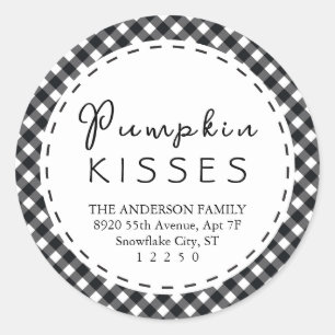 Pumpkin Kisses  Schwarz-Weiß-Buffalo-Erntedank Runder Aufkleber