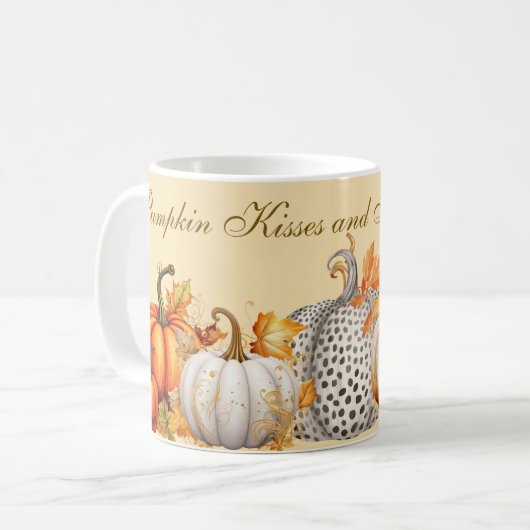 Pumpkin Kisses und Harvest Wünsche Kaffeetasse (Vorderseite Links)