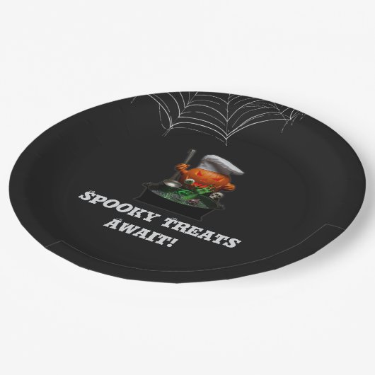 Pumpkin Koch Halloween-Party - Spooky Cauldron Pappteller (Schrägansicht)