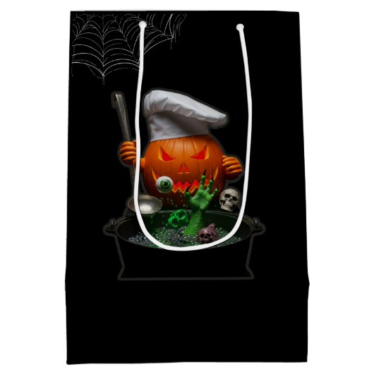 Pumpkin Koch Halloween - Spooky Cauldron Design Mittlere Geschenktüte (Rückseite)