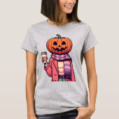 Pumpkin-Kopf-Kaffeesaison Halloween T-Shirt (Vorderseite)